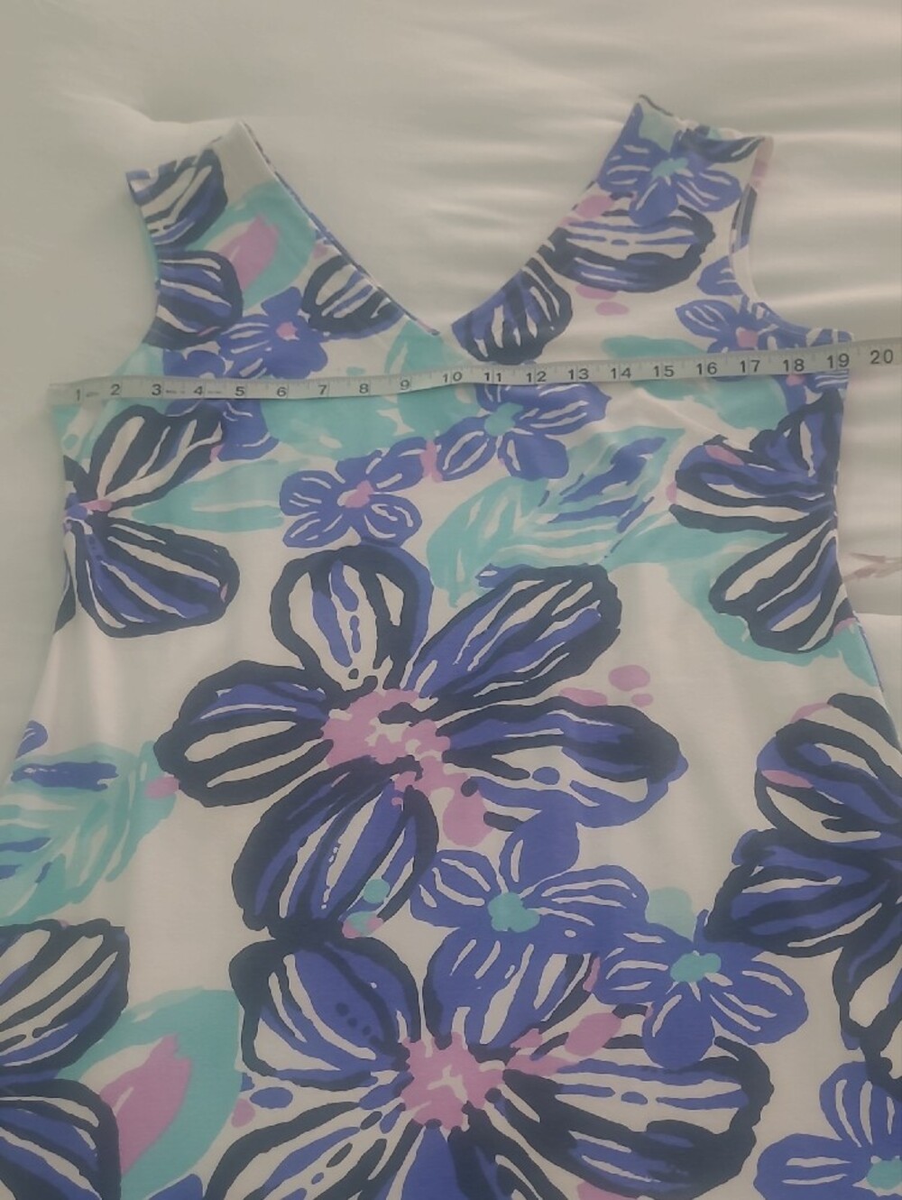 MAHI GOLD White Mini Dress with Blue, Aqua & Lilac Floral Print - Picture 3 of 8